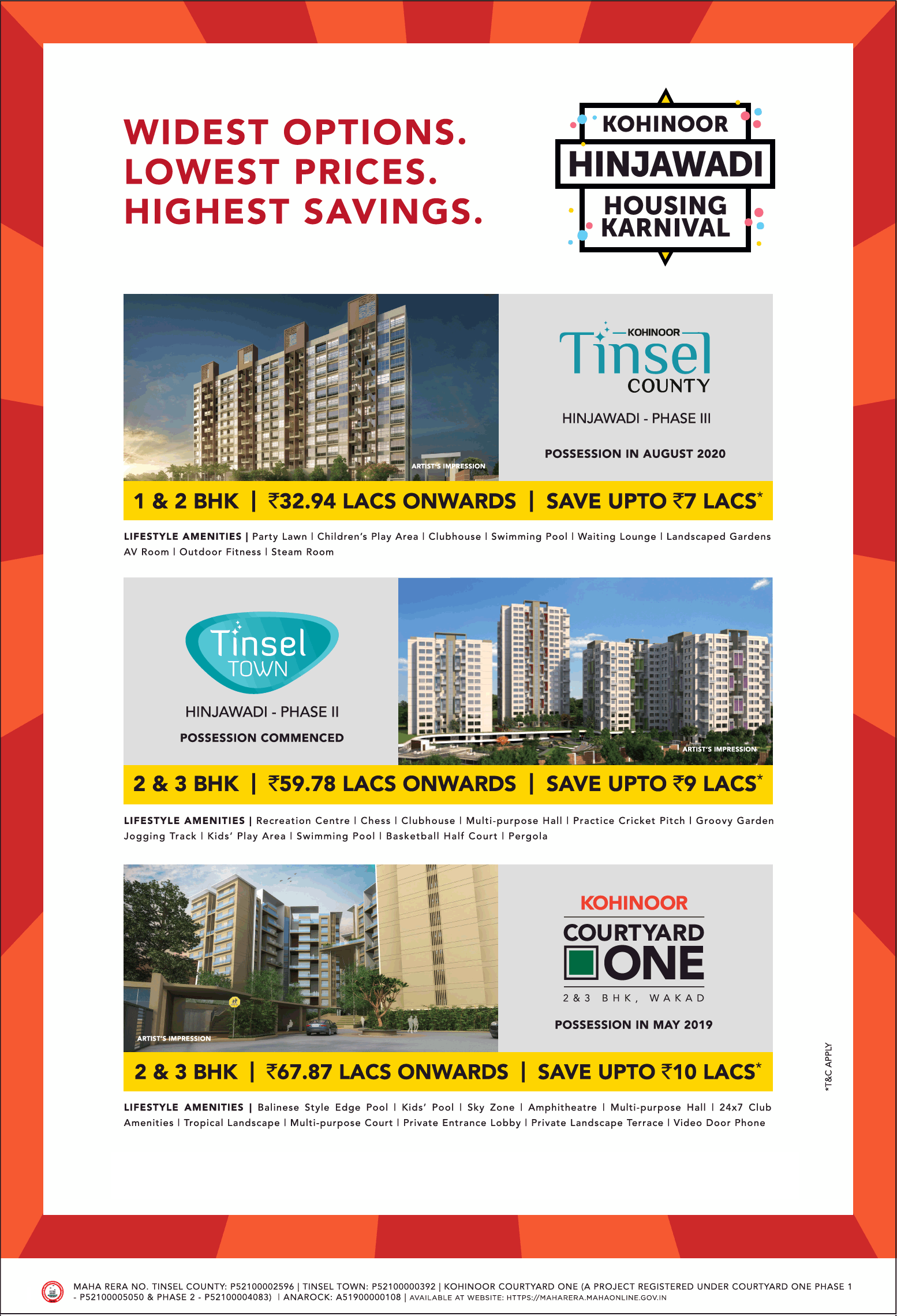 Avail widest options, lowest prices, highest savings at Kohinoor Projects in Hinjawadi, Pune